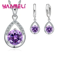 100 925 sterling silver jewelry set water drop necklaceearring cubic zircon jewellery sets for wifedaughter surprise birthday