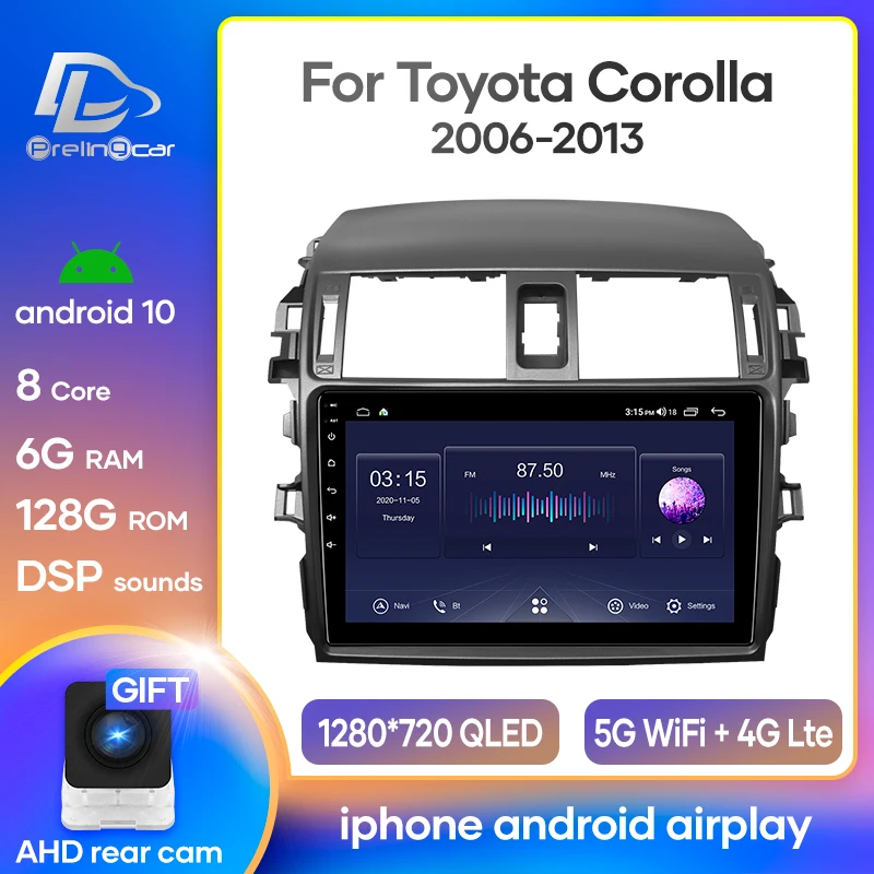 prelingcar For Toyota Corolla 2006 2007 2008 2009 2010 2011 2013 Андроид 10 автомагнитола нет магнитола 2 din DVD