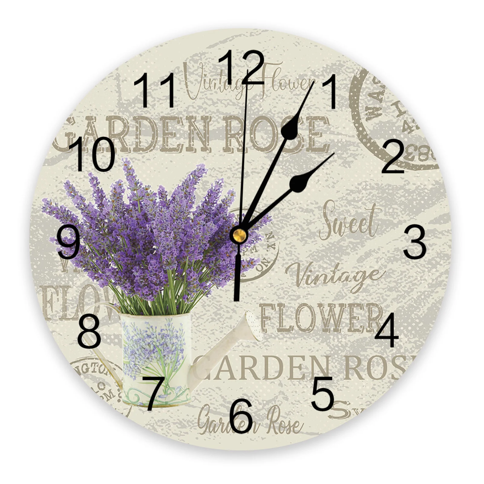 

Purple Flowers Lavender Vintage Postcard Living Room Clock Wall Round Clocks Decor Home Bedroom Kitchen Decoration Wall Clocks