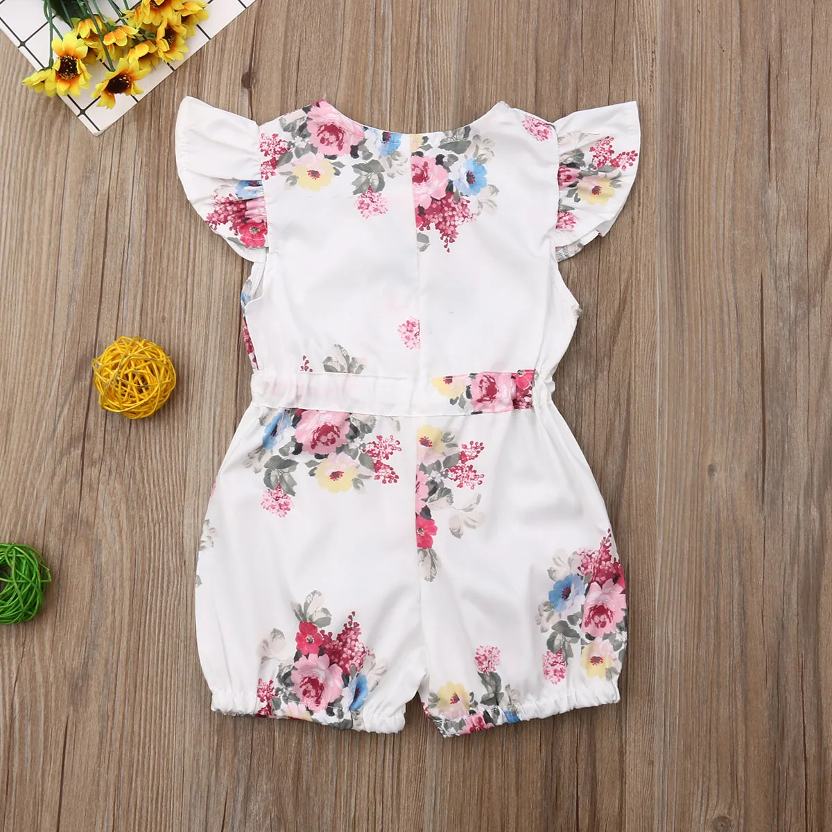 Children Summer Clothing 1-6Y Infant Baby Girl Kid Romper Ruffle Fly Sleeve Belt Jumpsuit Floral/Solid Outfit Clothes | Детская одежда