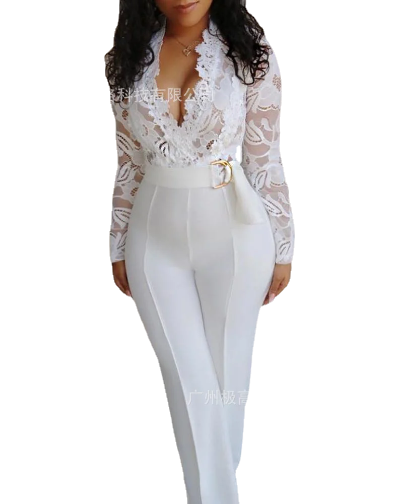 

Women's white lace stitching jumpsuit