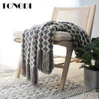 tongdi boho soft warm fashionable wave lace fringed knitting wool blanket luxury pretty decor for girl summer handmade sleeping