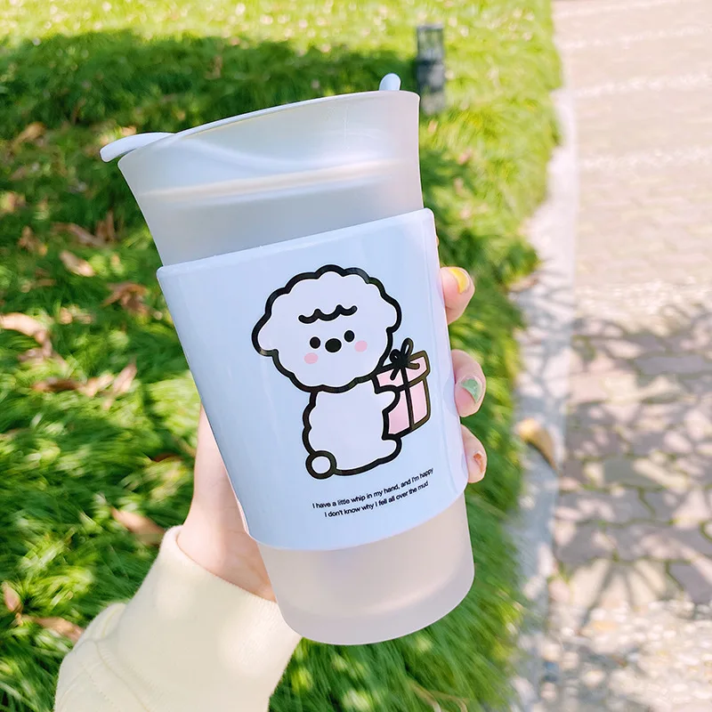 

400ML Fashionable Coffee Glass With Lid And Seal Ring Cartoon Alpaca Printing Anti Scalding Large Capacity Water Cup