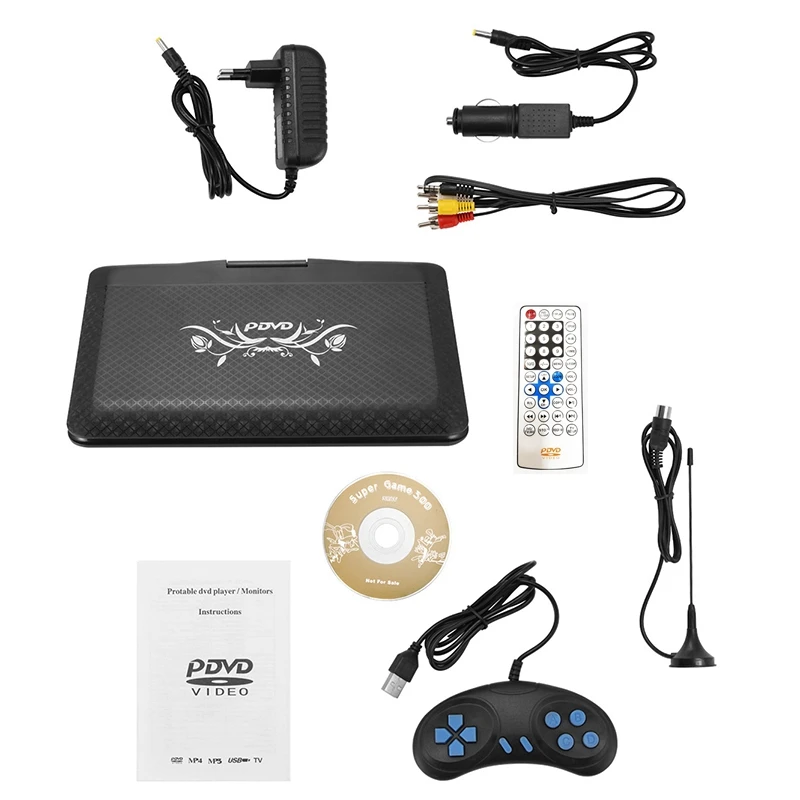 

9.8Inch Portable DVD Player USB FM Radio Receiver AV CD Speakers Game Player Mini TV Player With Games Joysticks-EU Plug