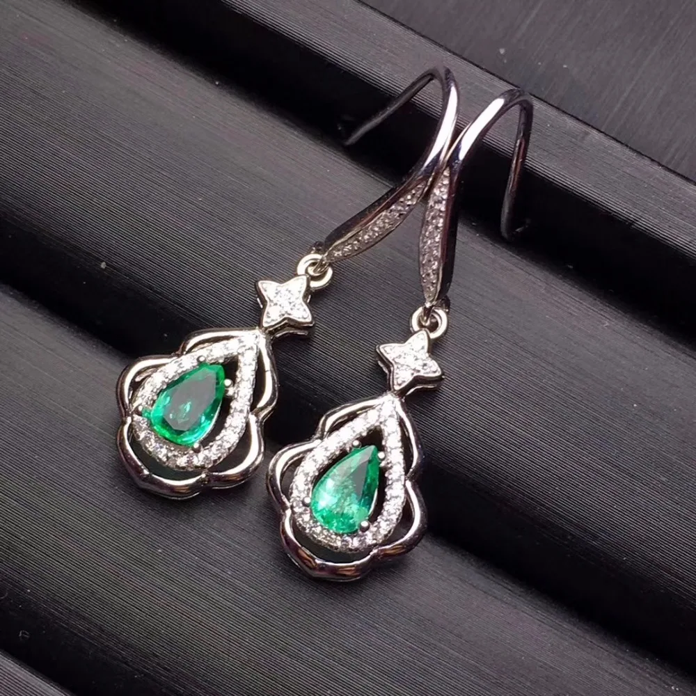 Модные вечерние серьги с изумрудом 100% натуральные изумрудные капельки из