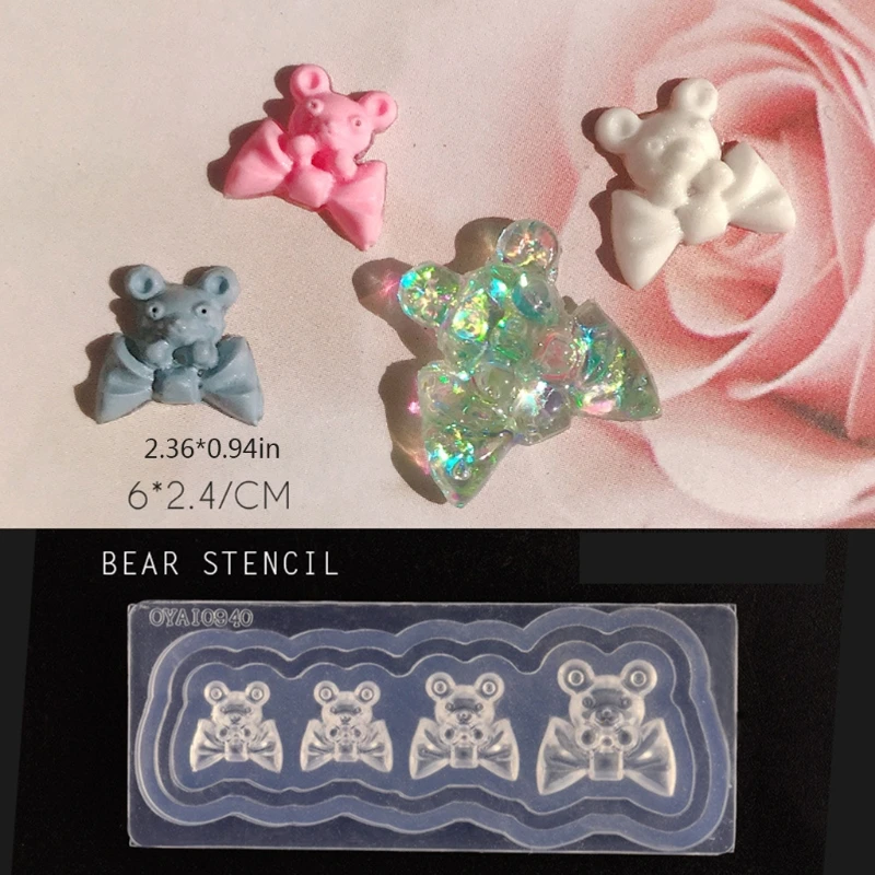 L93E Crystal Epoxy Resin Mold Nail Carving 3D Bear Silicone Mould DIY Crafts Stamping Plate Nails Stencils Manicure | Украшения и