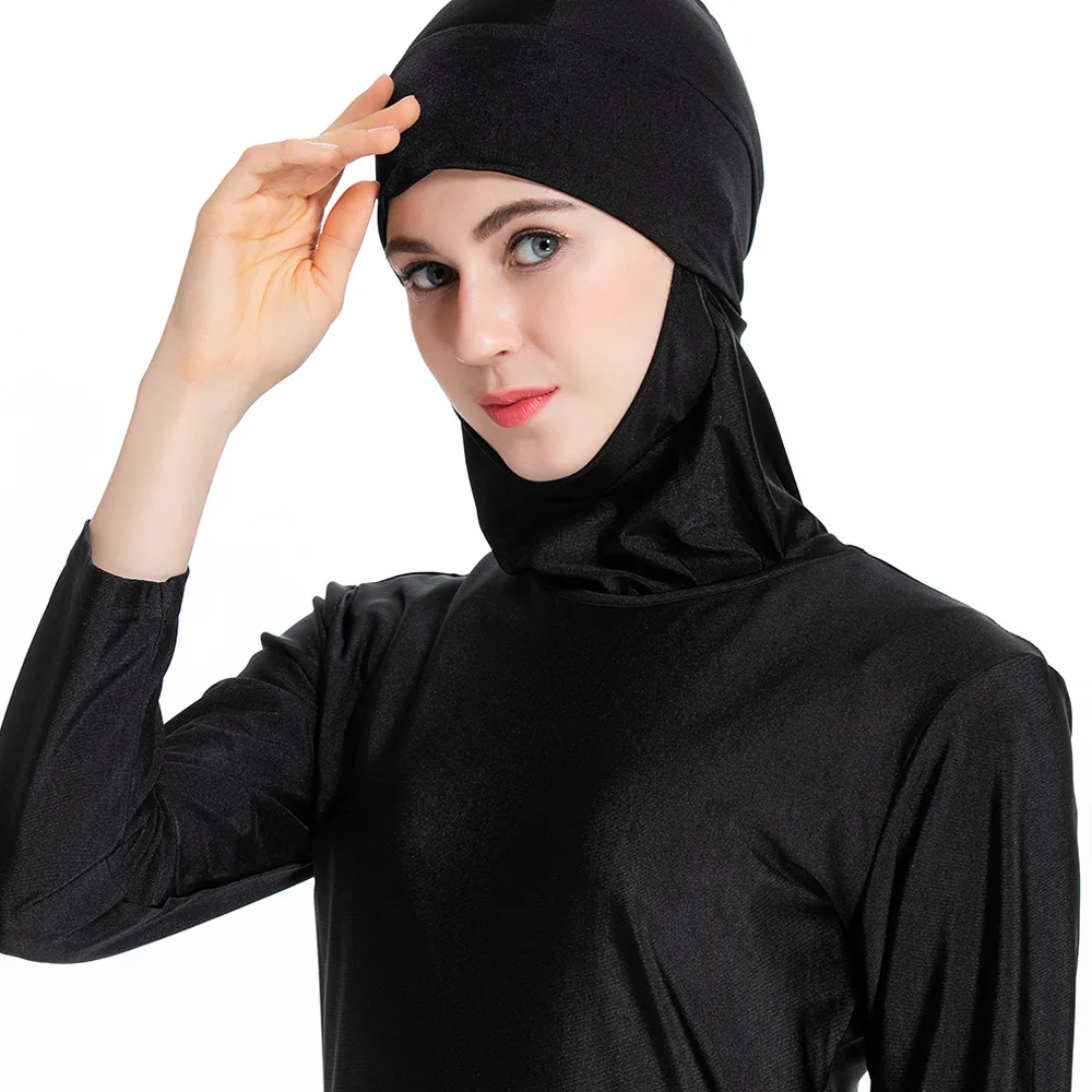 

Women Swimsuit Muslim Conservative Middle East 3pc Swimwear Islamic Female Set Full Cover Beachwear With Cap Set Adult Big Size
