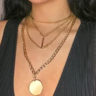 Женское многослойное ожерелье в стиле панк, винтажное Золотистое Ожерелье с круглой подвеской в виде бабочки, серебристого цвета, Ювелирное Украшение