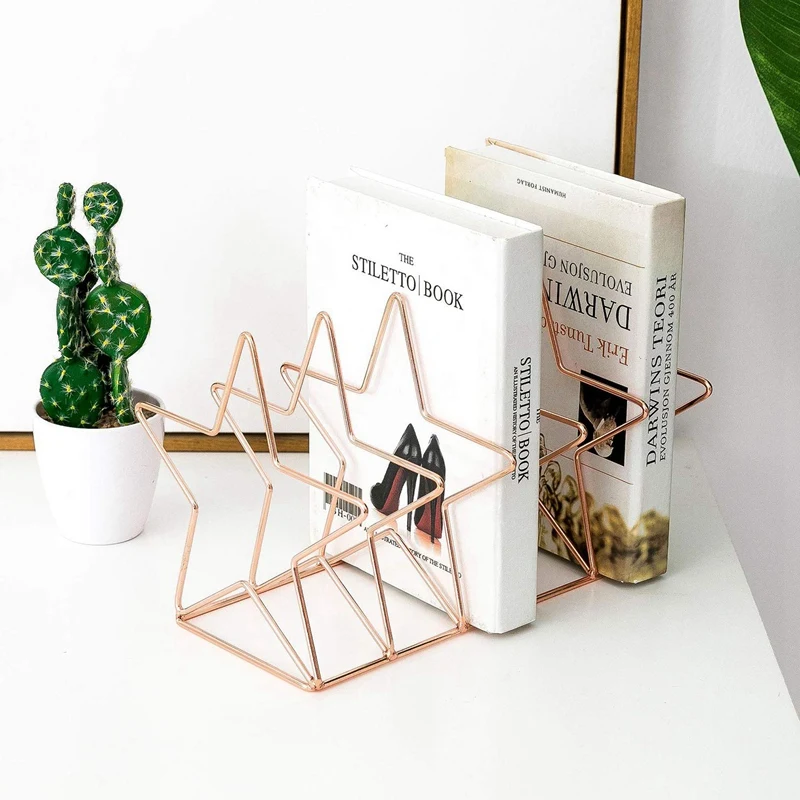 

Magazine Holder File Sorter Metal 5 Slot Desk Organizer Rack for Document Folder Letter and Book Rose Gold Pentastar Shape
