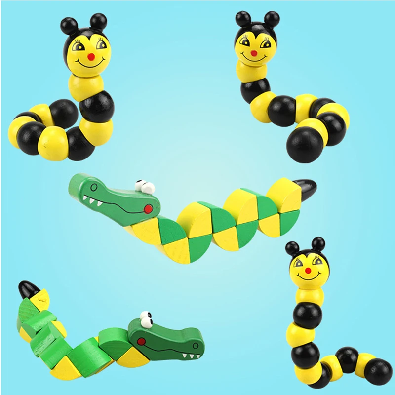 Colorful Wooden Worm Puzzles Kids Learning Educational Didactic Baby Development Toys Fingers Game for Children Montessori Gift