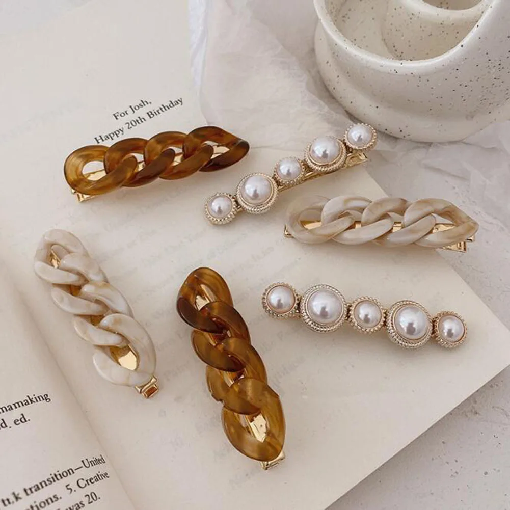 

1 Set Acrylic Hair Clips for Women Fashion Geometric Pearl Barrettes Hairpins Headwear Hair Accessories Girl Jewelry Barrettes