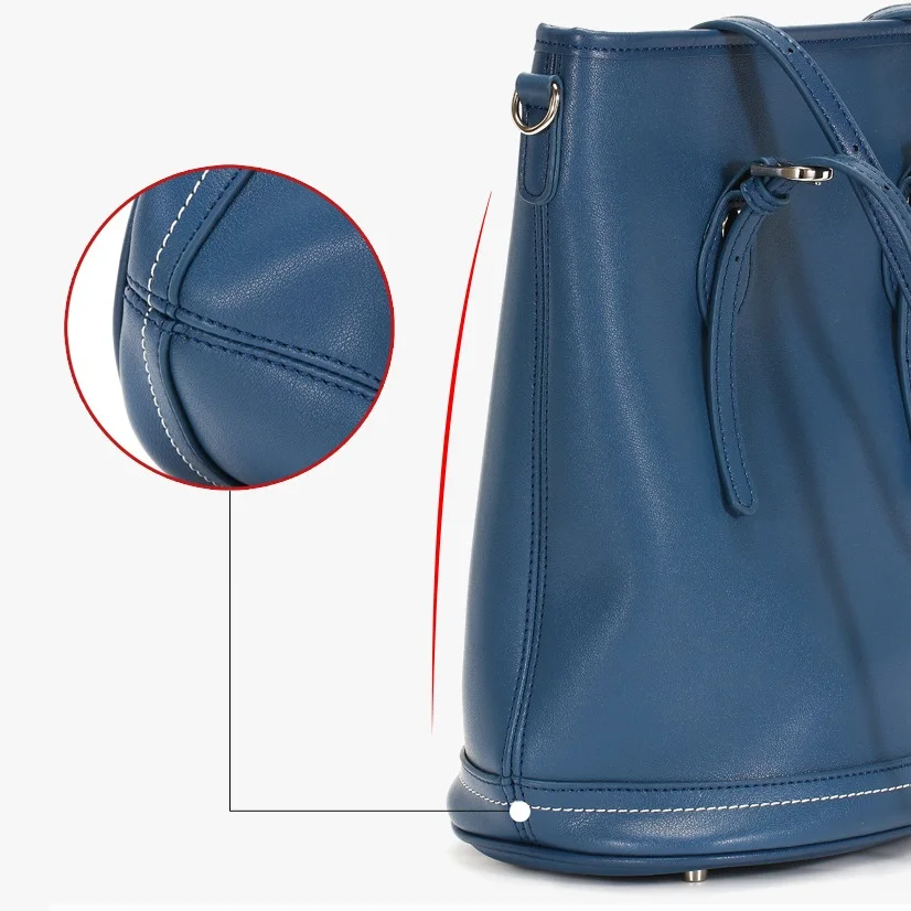 

Women Leather Handbags Fashion Bucket Casual Tote Bags Female High Quality Cowhide Portable Shoulder Crossbody Shopping Bag Big