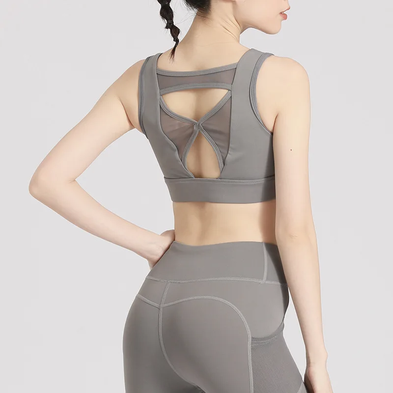 

Sports underwear for women summer high strength shockproof bra fitness running gathering beauty back halter yoga vest top