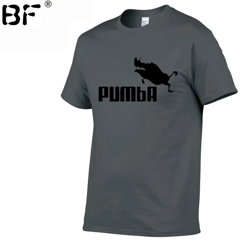 Dark grey PUMBA(Пумба) Для мужчин футболка мужская, с коротким рукавом хлопчатобумажные Топы крутая футболка летний Трикотажный костюм футболка - Color: Dark grey