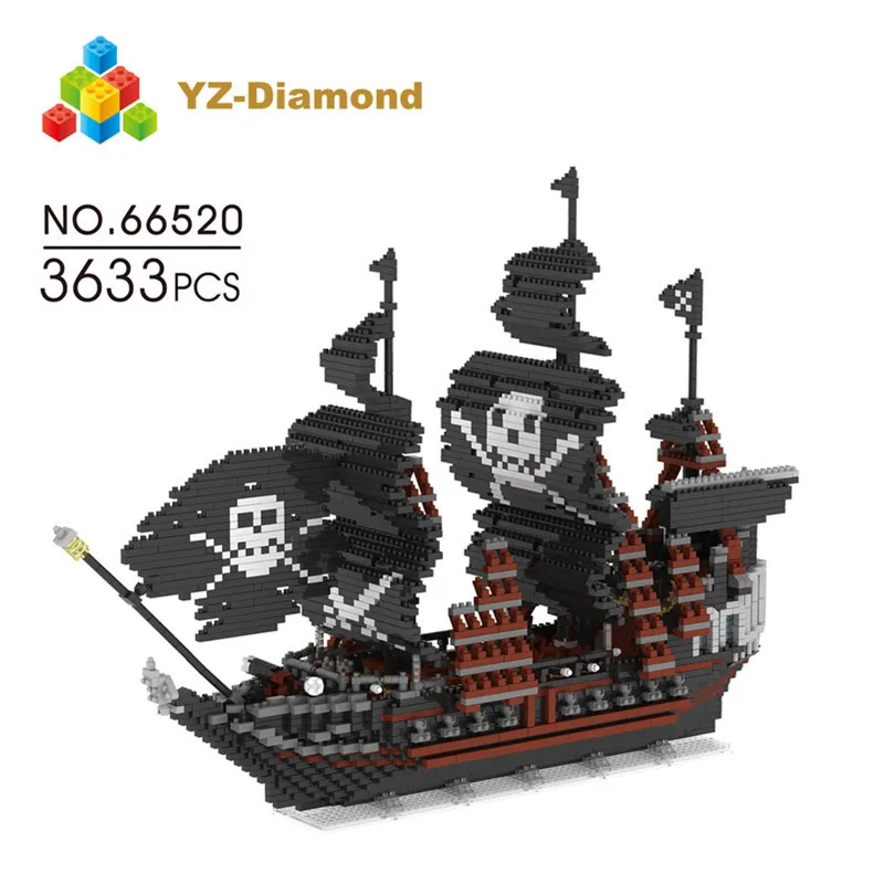 

YZ 66520 Карибский пират черный жемчуг корабль череп флаг лодка DIY Мини Алмазные блоки кирпичи игрушка для детей подарок без коробки