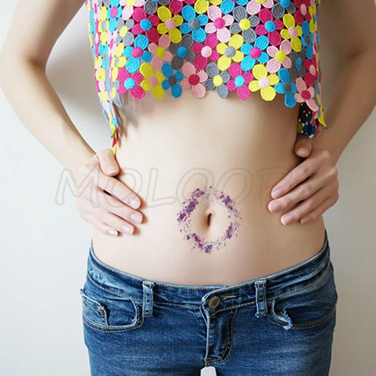 Временная тату наклейка растение цветок гирлянда чернила цвет сексуальная грудь