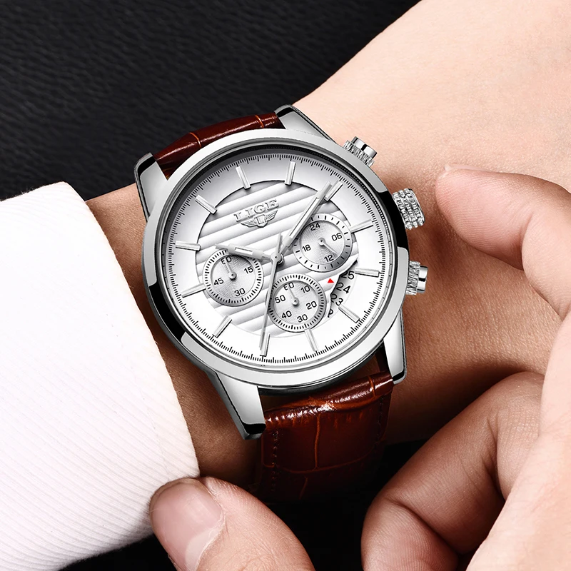 Часы наручные LIGE Мужские кварцевые роскошные Брендовые спортивные в стиле