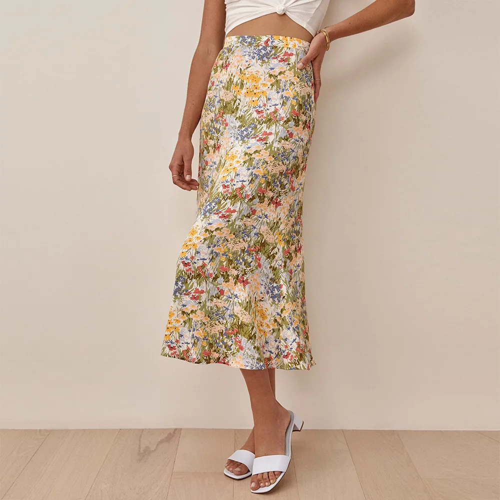 женские юбки 2021 винтажный цветочный принт юбка летняя с высокой талией задняя