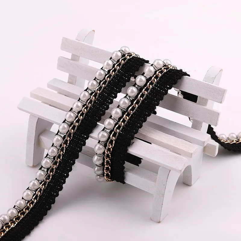 Fashion Embroidery Pearl Chain Lace Fabric Ribbon Trim DIY Clothes Bag Curtain Sewing Garment Accessories |