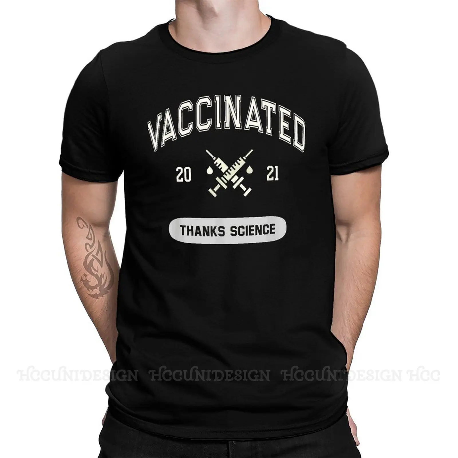 

I Got Vaccinated Thanks ScienceNew Arrival T-Shirt Hanks Science I Got Vaccine Shot Design Shirt Crewneck Cotton for Men TShirts