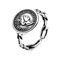 original jewelry retro coin design 100 925 sterling silver ladies finger ring jewelry for women party gift never fade