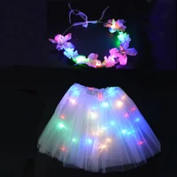 2pcs led light up girls fairy costume glowing flower wreath headband star tutu skirt birthday gift wedding decoration festival