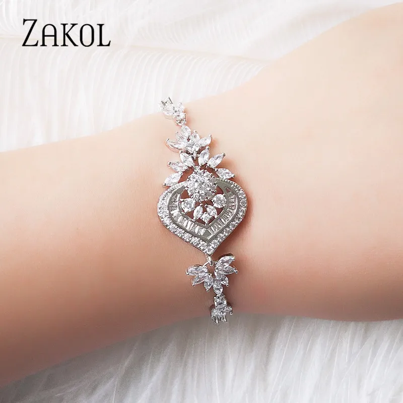 ZAKOL новые роскошные люстры цветок цепь звено браслеты для элегантных женщин