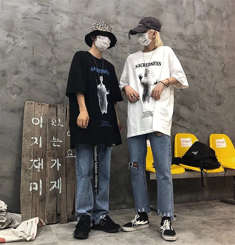 Новинка свободная Японская уличная одежда Bf черного и белого цвета для мужчин