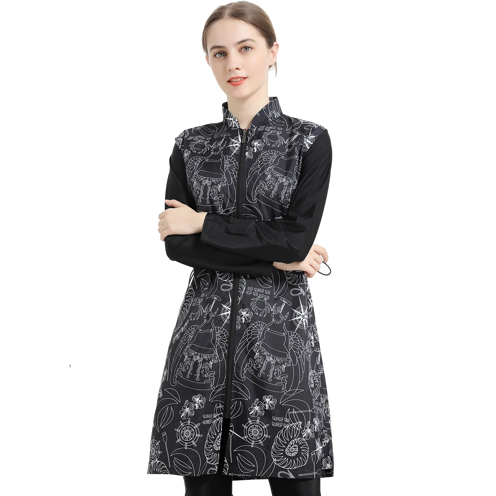 

New Burkini Muslim Three Piece Swimwear With Cap Flower Swimsuit Hijab Islamic Bathing Suit Women Zipper Bikini Gril Beachwear L