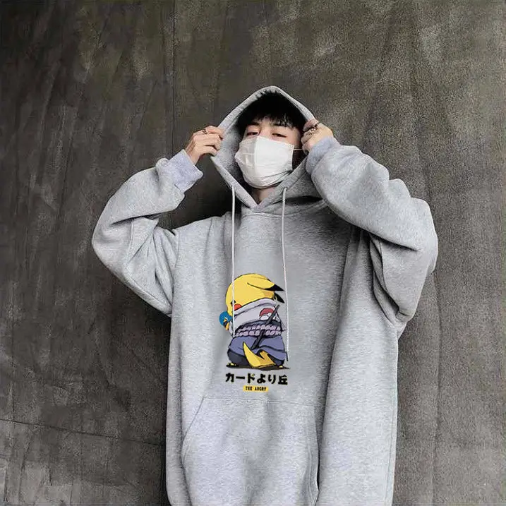 

Hong Kong style ins sweater men's hooded loose autumn and winter plus velvet clothes students Korean fashion couple jacket