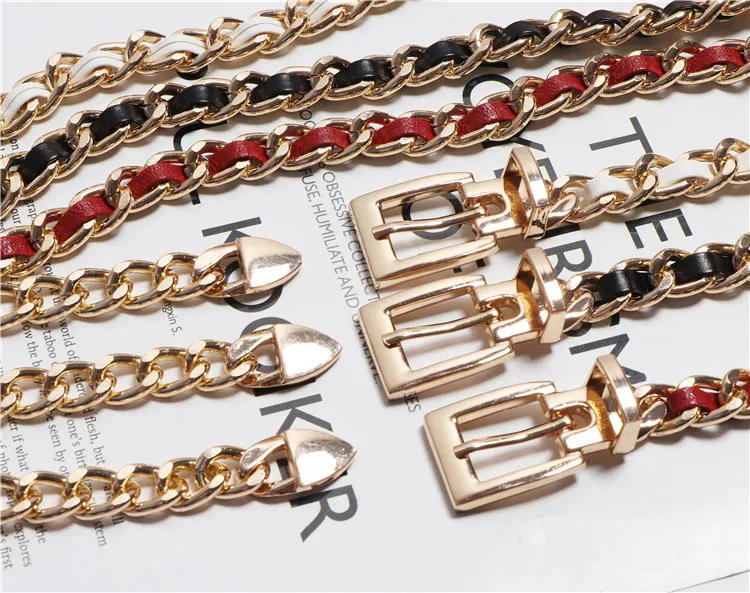 Женский брендовый дизайнерский ремень с металлическим золотистым пояском chian