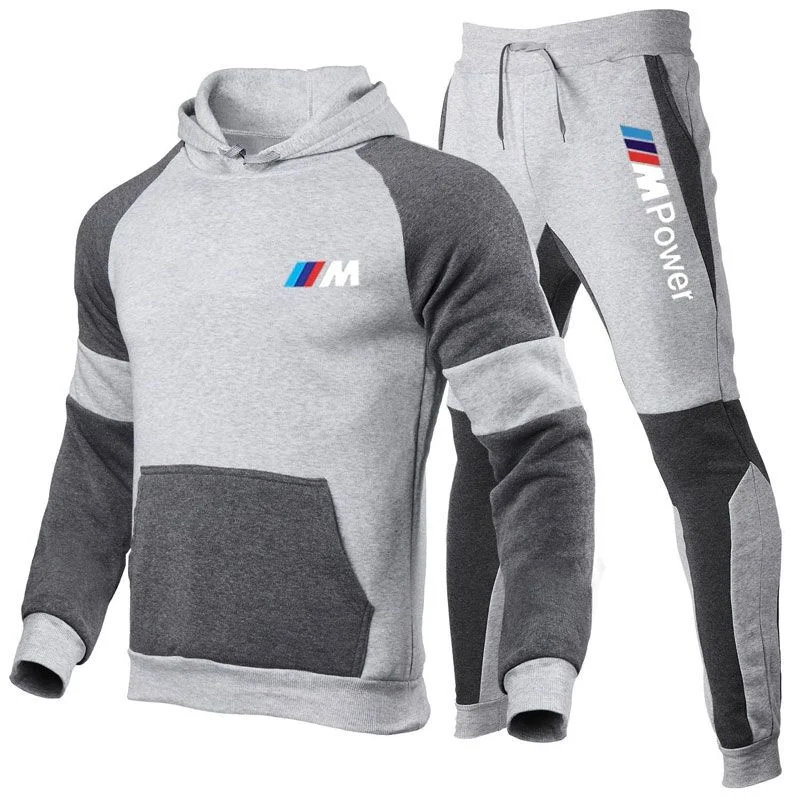 

New brand sportswear 2021 new men's fashion Hoodie sportswear two piece set thickened Hoodie color matching suit + pants splicin