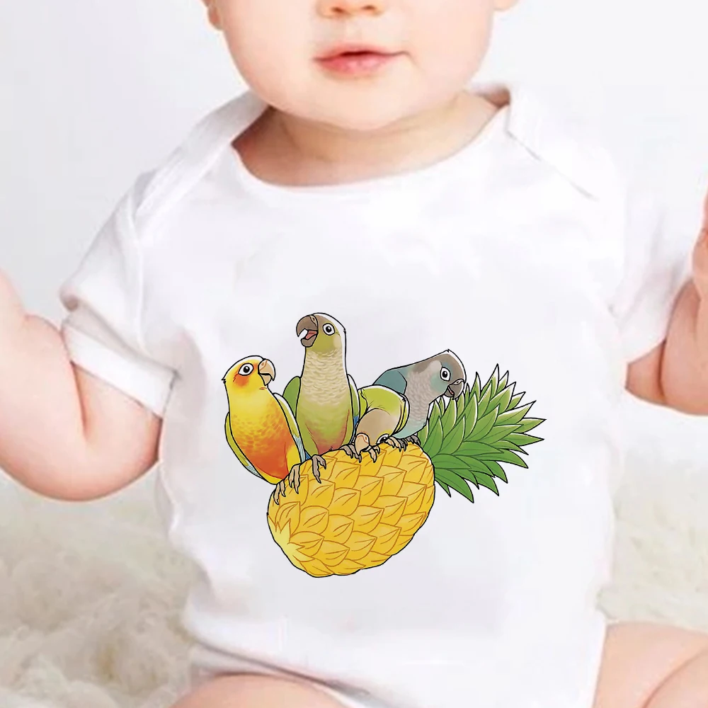 

Baby Girl Clothes Cute Cartoon Parrot and Pineapple Printed Baby Boy Bodysuit Spain Summer Popular Loose Ropa Bebe Aesthetic