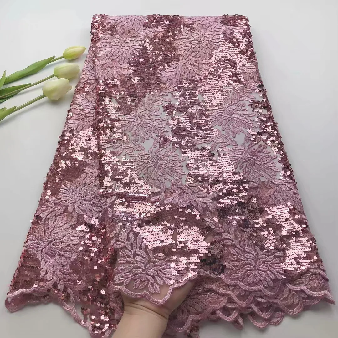 

(5yards/pc)Newest white African French net lace fabric with changing color sequins embroidered tulle lace for party dress FLH029