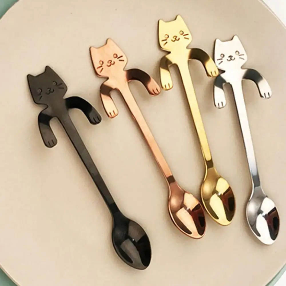Ложки для кофе из нержавеющей стали, чайные ложки, ложки «кошка», чайная ложка для размешивания кофе десертный суповой ложки, длинные и короткие ручки