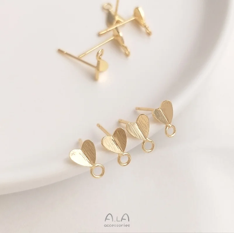 1 Pair 14K Gold Drawing Small Peach Heart with Rings Love Stud Earrings 925 Silver Needle Handmade DIY Ear Material | Украшения и