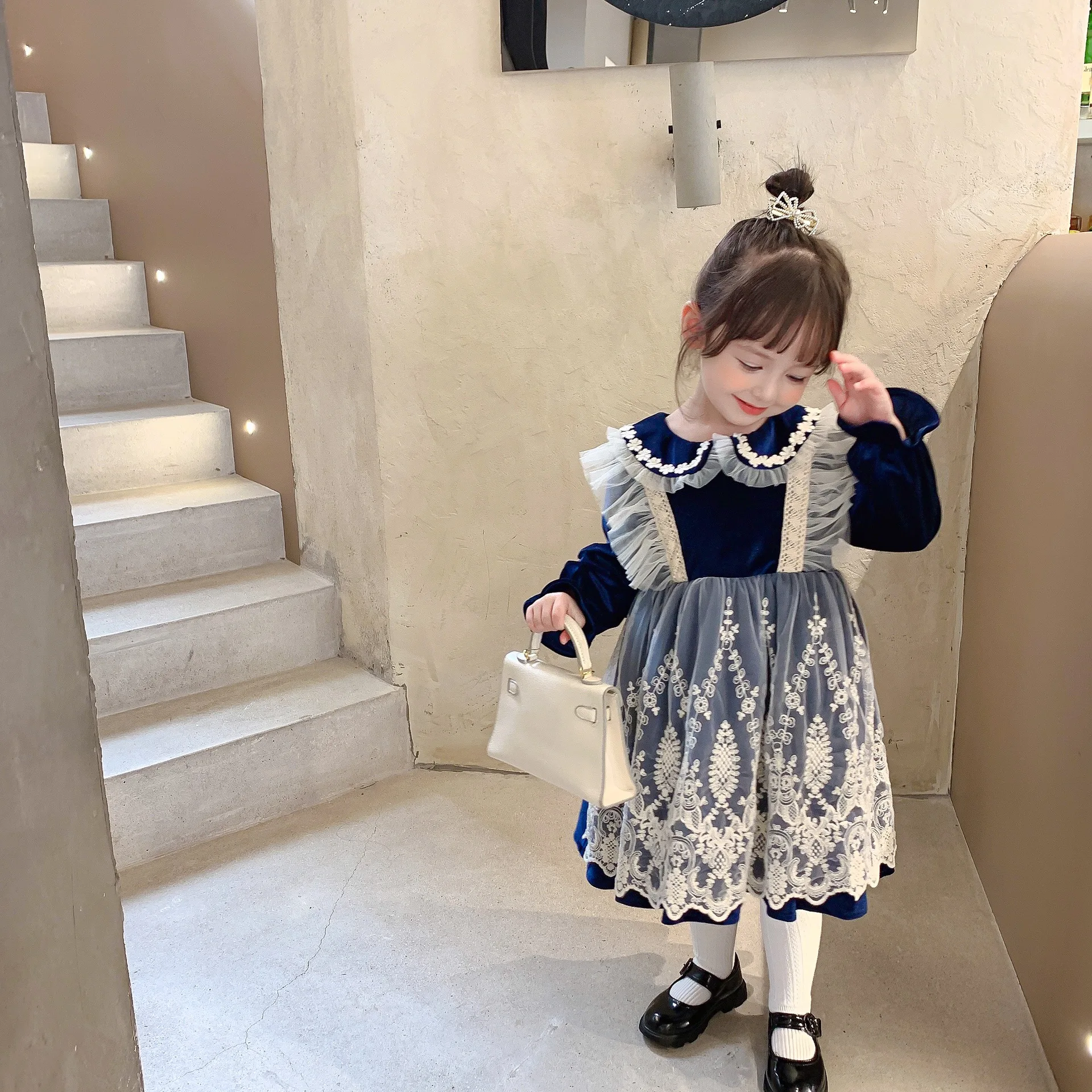

Dress Full Sleeve Knee Length Pullover A-line Solid Regular Cotton New Fashion Simple Sweet Spring Autumn Children Girls