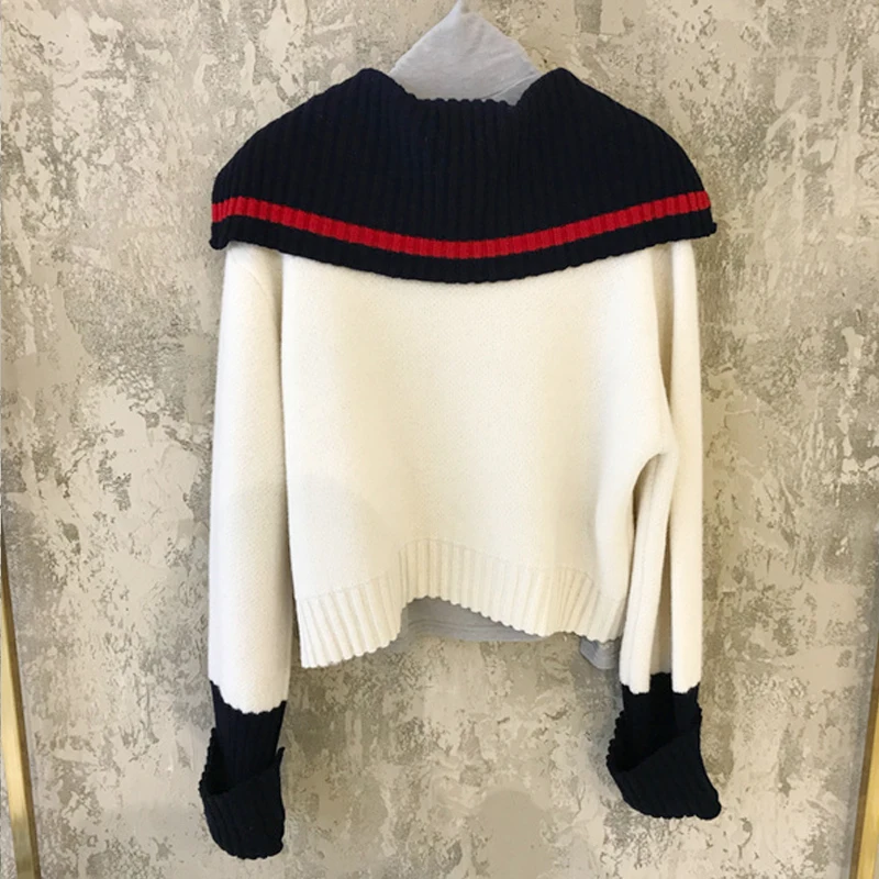 

Women Harajuku Knitting Hoodies Tops Zipper Office Lady Long Sleeve Sweaters Black Preppy Style Lapel Spliced Cardigan Jackets