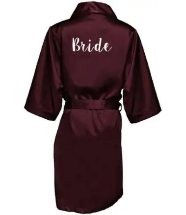 Атласное свадебное кимоно бордового цвета для невесты подружки невесты|Халаты| |