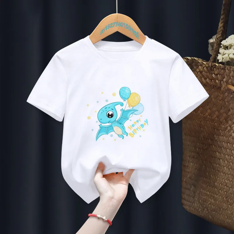 Camiseta para ni&ntilde;os de dibujos animados, divertida camiseta blanca de dinosaurio para fiesta, Tops de animales para ni&ntilde;os, regalo para ni&ntilde;a, ropa de regalo, env&iacute;o directo-3