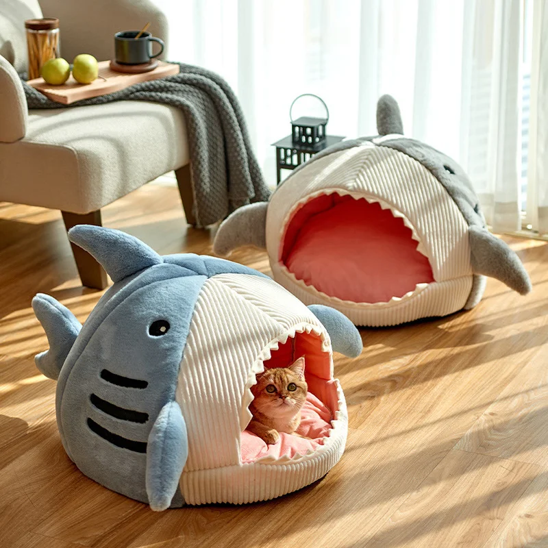 

Cat House Pet Shark Bed Soft Warm Kitten Nest Indoor Kennel Sleeping Bed with Removable Cushion Dog Cozy Tent Sofa Pet Supplies