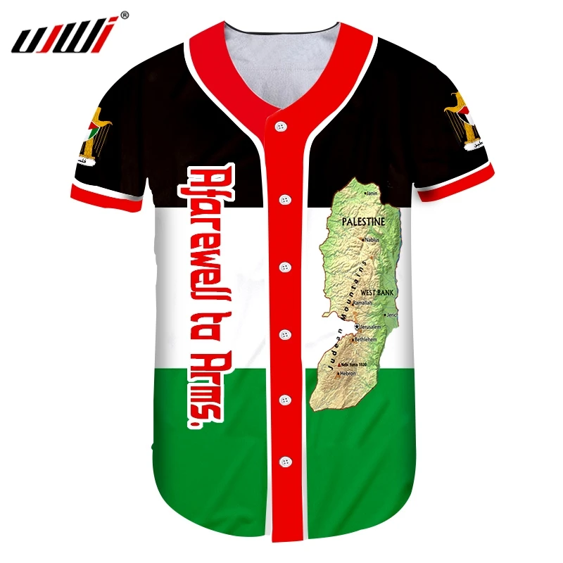 

UJWI Men's Clothing Free Palestine Baseball Jersey Shirt 3D Palestina Map Peace National Flag Oversized T-shirt 5XL Arms Israel
