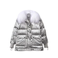 2020 duck down jacket lambswool collar wool white duck down jacket womens jacket winter loose black silver shiny surface