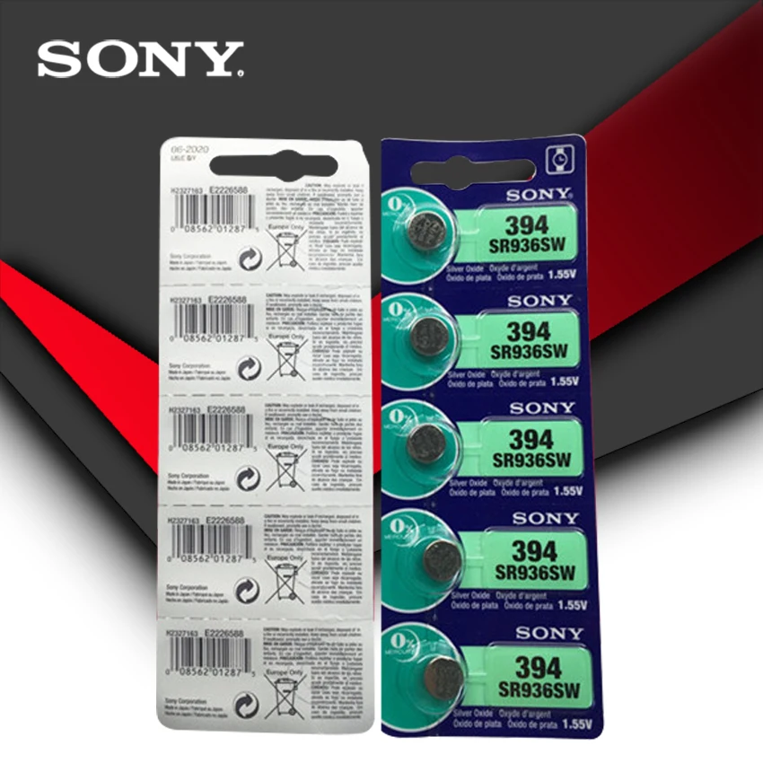 2 шт. Sony 100% оригинал 394 SR936SW 936A LR45 L936 AG9 1 55 V серебряные Оксидные кнопочные батарейки