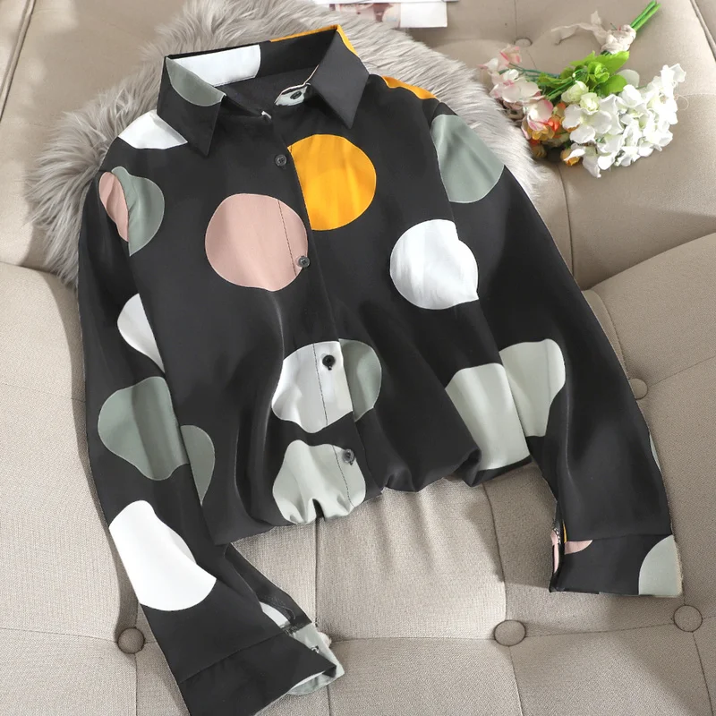 OCEANLOVE Chic Polka Dot Fashion Women Tops Long Sleeve 2020 Spring Chiffon Blouses Loose Print Casual Ins Ropa Mujer 13977 |