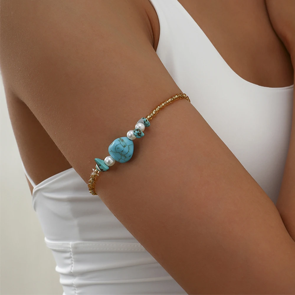 

Ingemark Boho Imitation Pearls Charm Arm Bracelet Stone Bead Harajuku Arm Cuff Acrylic Bangle Bracelets for Women Female Jewelry