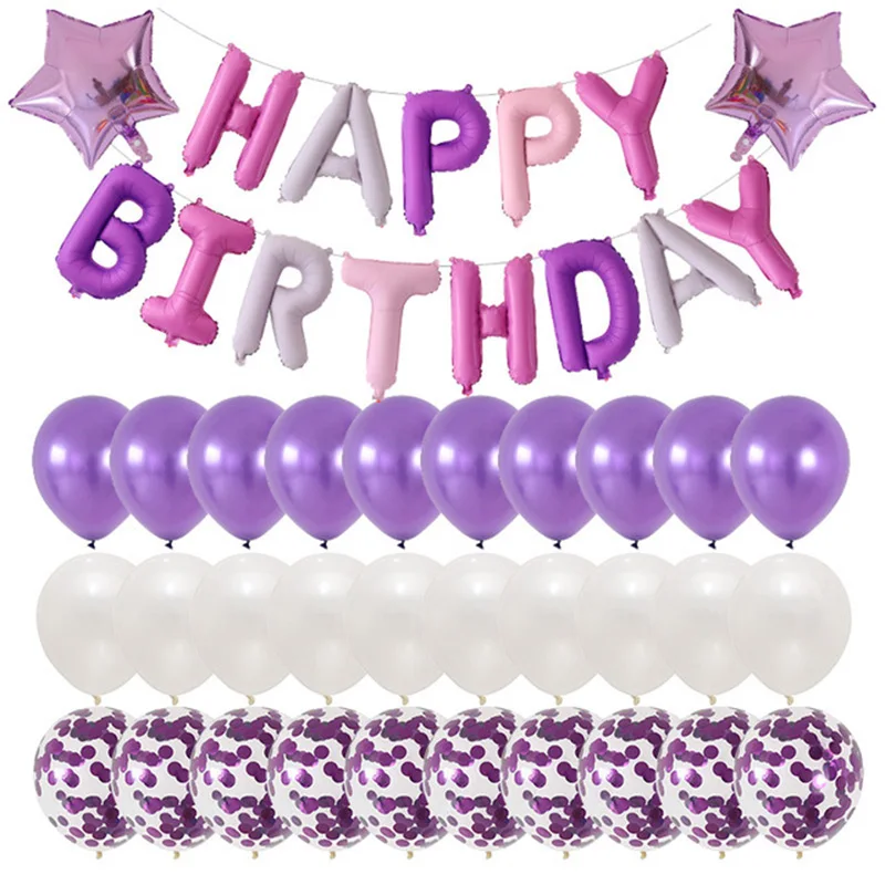 Happy Birthday Set Balloons Foil Letter Balloon Banner Garland Bunting Kids Girl Boy Birthday Babay Shower Latex Air Globos Ball images - 6