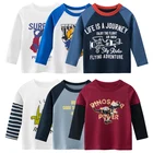 2022 г. Осенняя детская одежда футболка с длинными рукавами и рисунком динозавра для мальчиков, топы с надписями и самолетами, футболки, корейская детская одежда