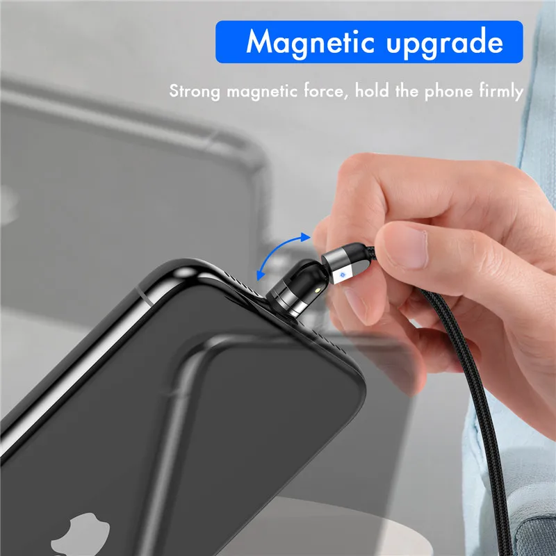 540 degree rotation magnetic usb cable fast charging usb type c cable magnet charger micro cable for iphone android phone wire free global shipping