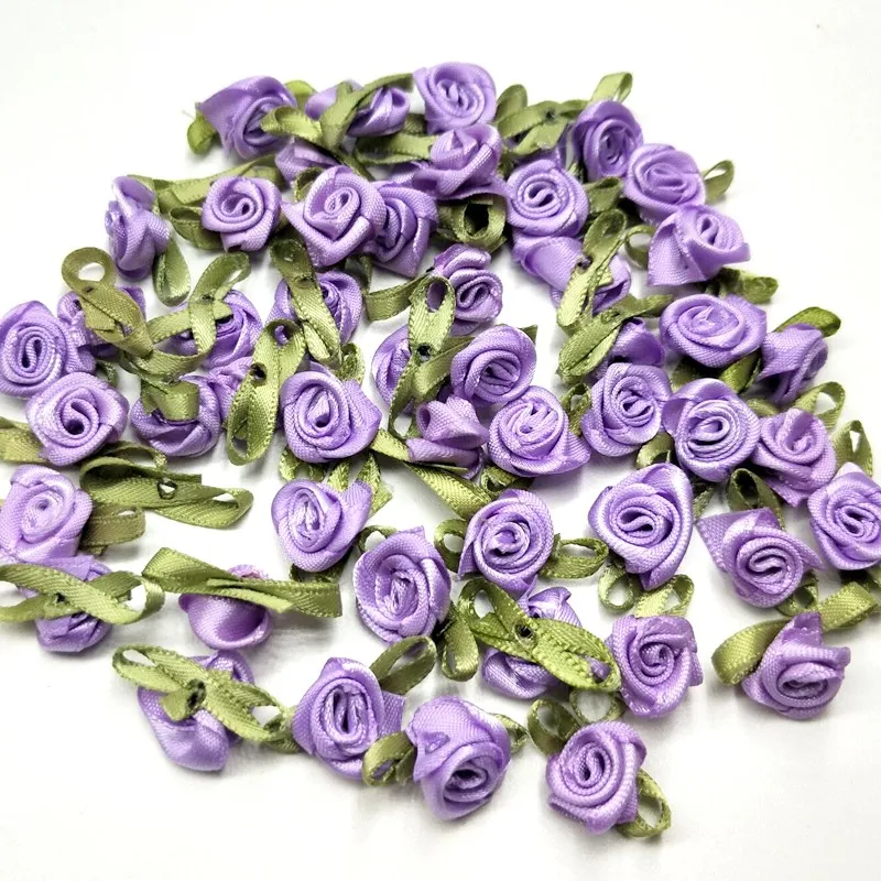 purple HL 50 шт. Мини Искусственные головки цветов сделать атласные ленты с розами ручной работы DIY ремесла для Свадебные украшения Аппликации - Цвет: purple